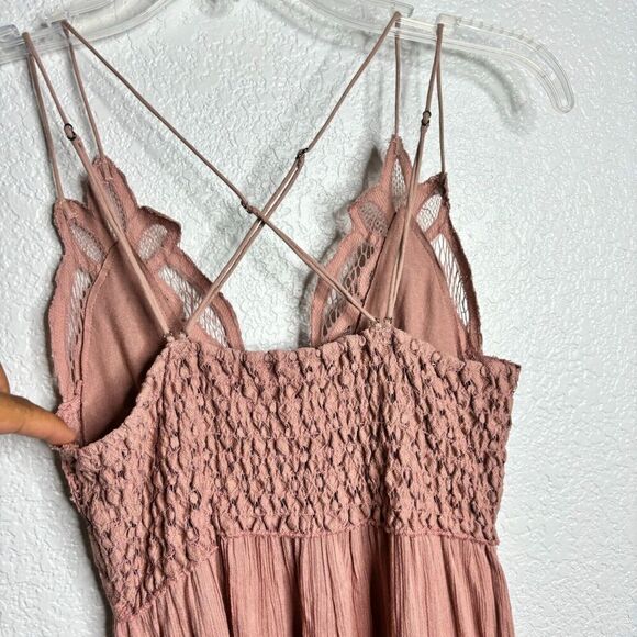 Free People One Movement Rose Pink Adella Lace Ruffle Tiered Slip Dress SMall - Picture 7 of 13